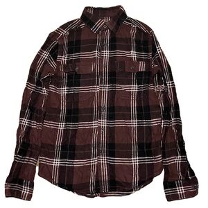 George Men’s XS Plaid Button Up Shirt Brown Black Long Sleeve Casual Flannel
